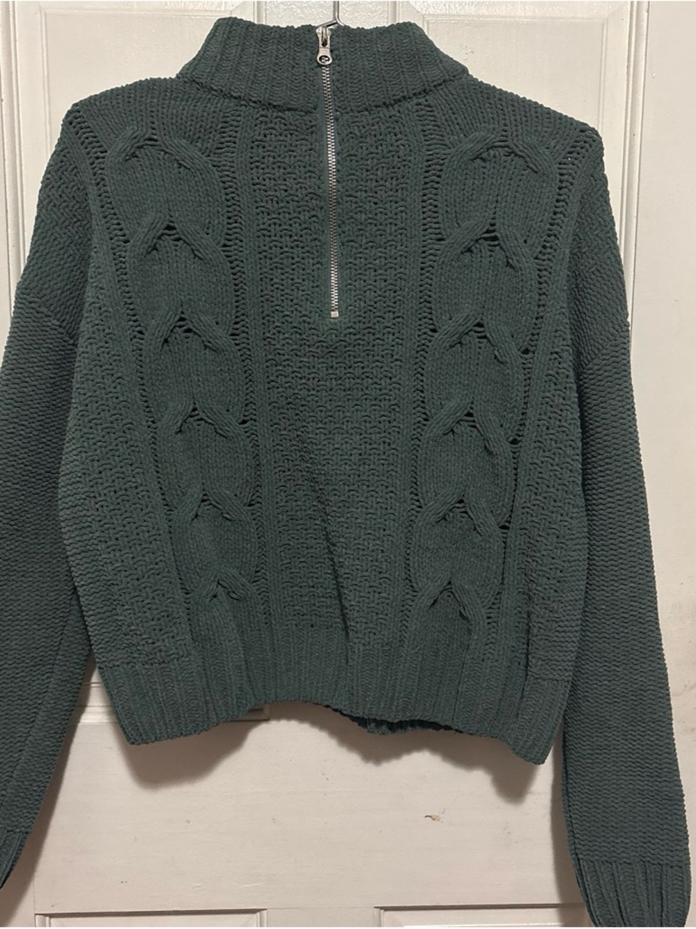 Hooked Up by IOT Dark Green Half-Zip Cable Knit Turtleneck Sweater